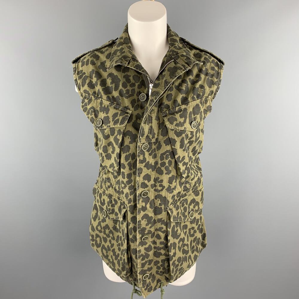 SAINT LAURENT Spring 2016 Size 6 Olive & Black Cotton Vest
